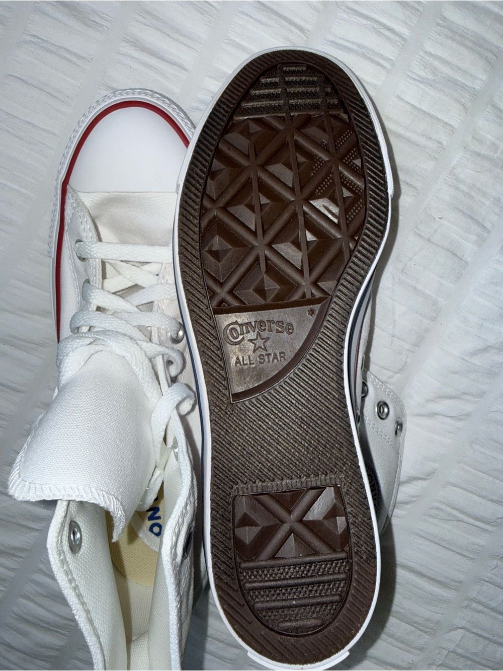 Converse White High Top Sneakers Womens 9 Men’s 7 Red & Blue Trim NEW ! - Picture 7 of 7